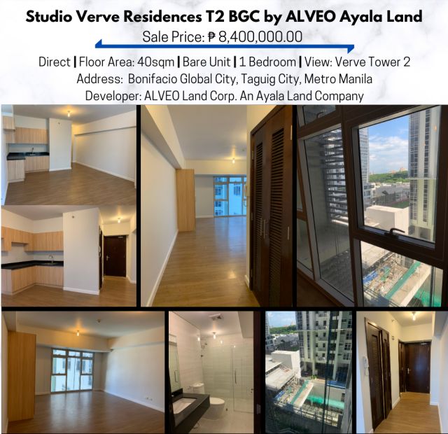 For Sale: Studio Verve Residences T2 BGC by ALVEO Ayala Land, Taguig City