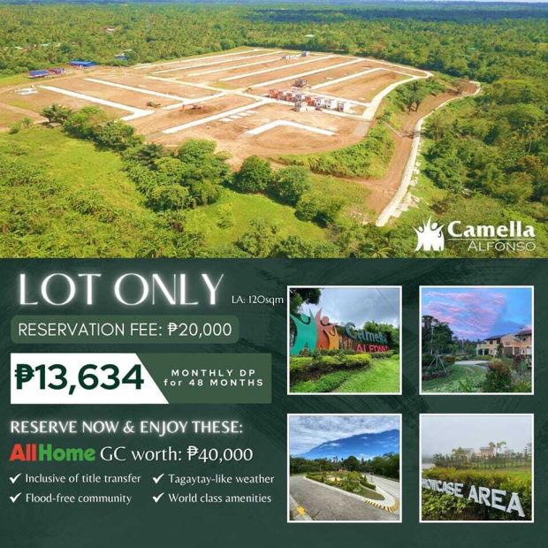 120 sq.m. Lot Only For Sale in Camella Alfonso, Alfonso near Tagaytay