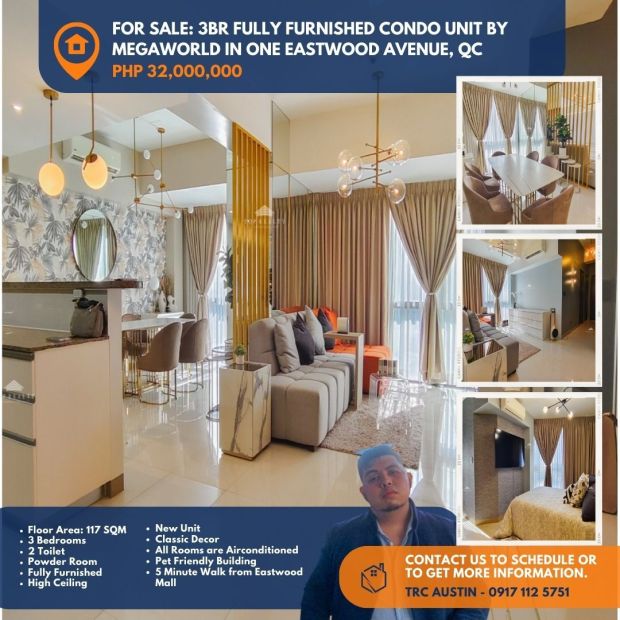 For Sale: 3BR Fully Furnished Condo Unit By Megaworld In One Eastwood ...