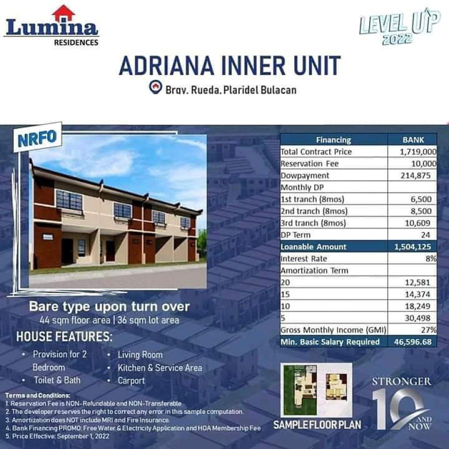 Lumina Bria Townhouse for Sale Adriana inner U at Plaridel, Bulacan