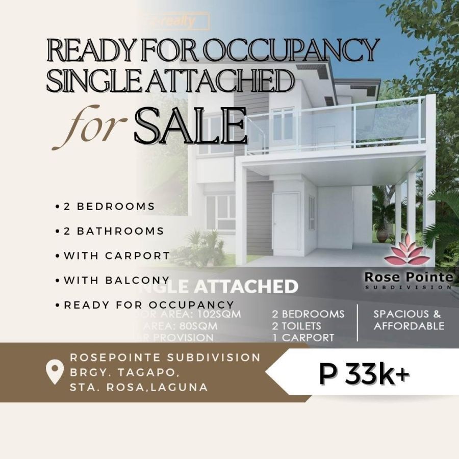 For Sale RFO-Single Attached House at Brgy. Tagapo, Santa Rosa, Laguna