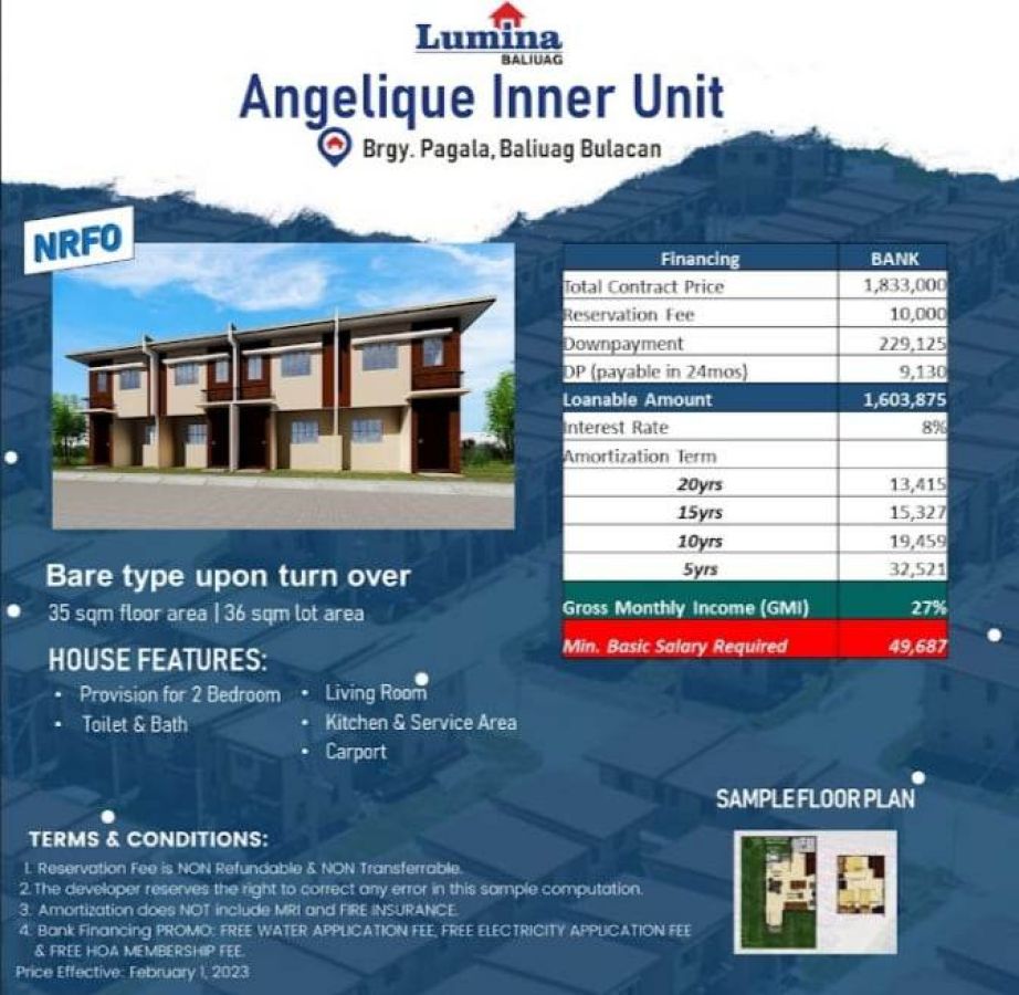 Angelique Inner Townhouse Unit at Lumina Baliwag City, Bulacan For Sale!