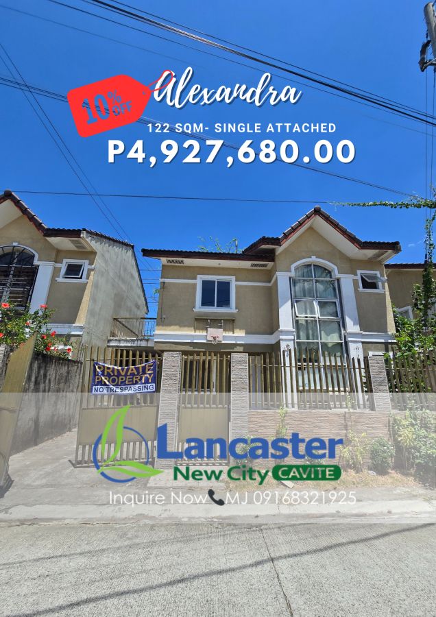 Discounted House & Lot in Lancaster New City Single Attached & Townhouse 10% OFF