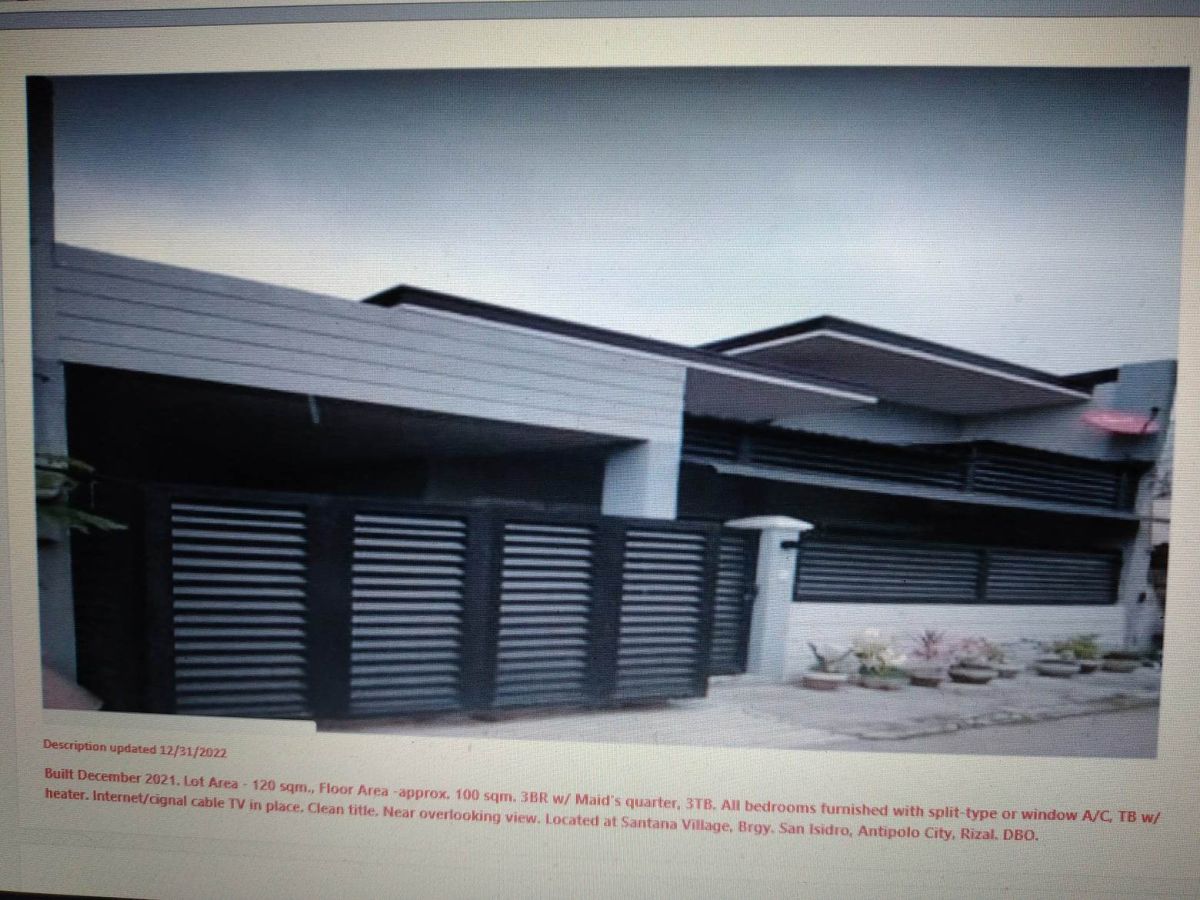 Semi-furnished House in Santana Vill. Antipolo City- 3BR w/ Maid's qtr. 3TB